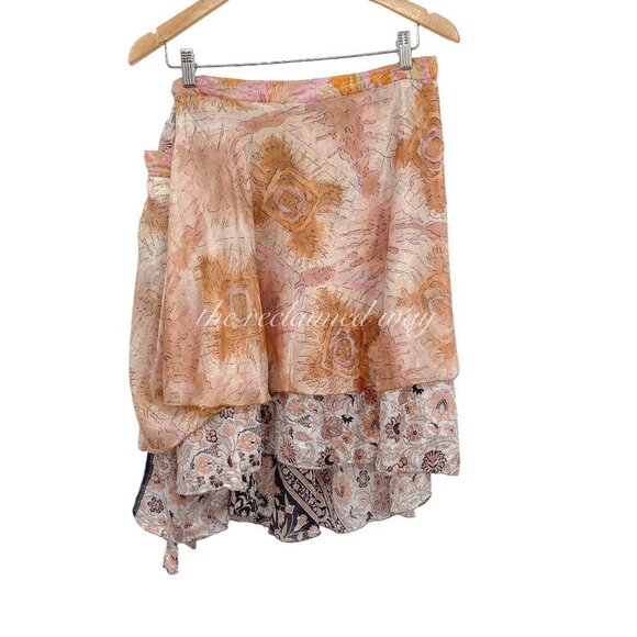 Vintage Iris Impression Silk Floral Printed Wrap Skirt Convertible Side Tie - Picture 2 of 9